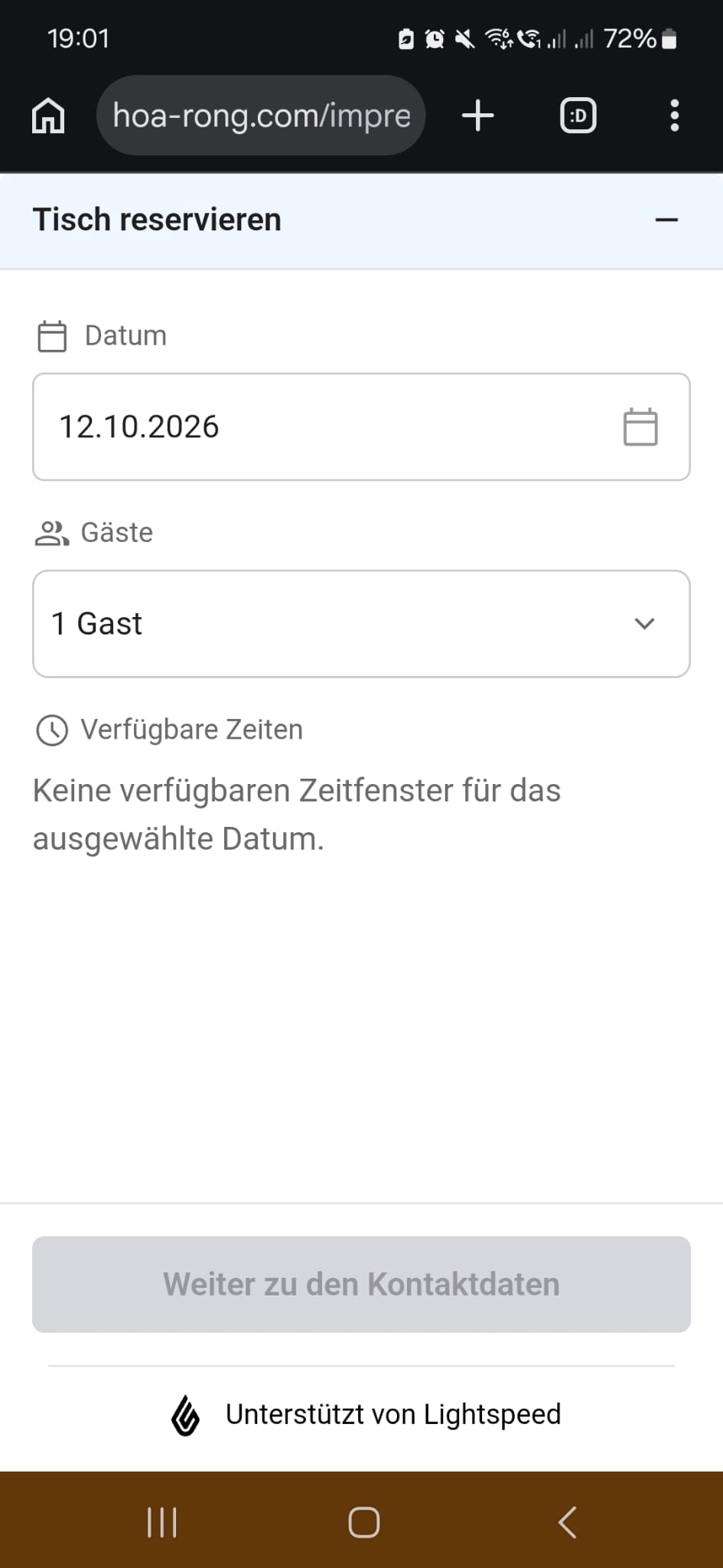 Webseite (Mobil) Buchung