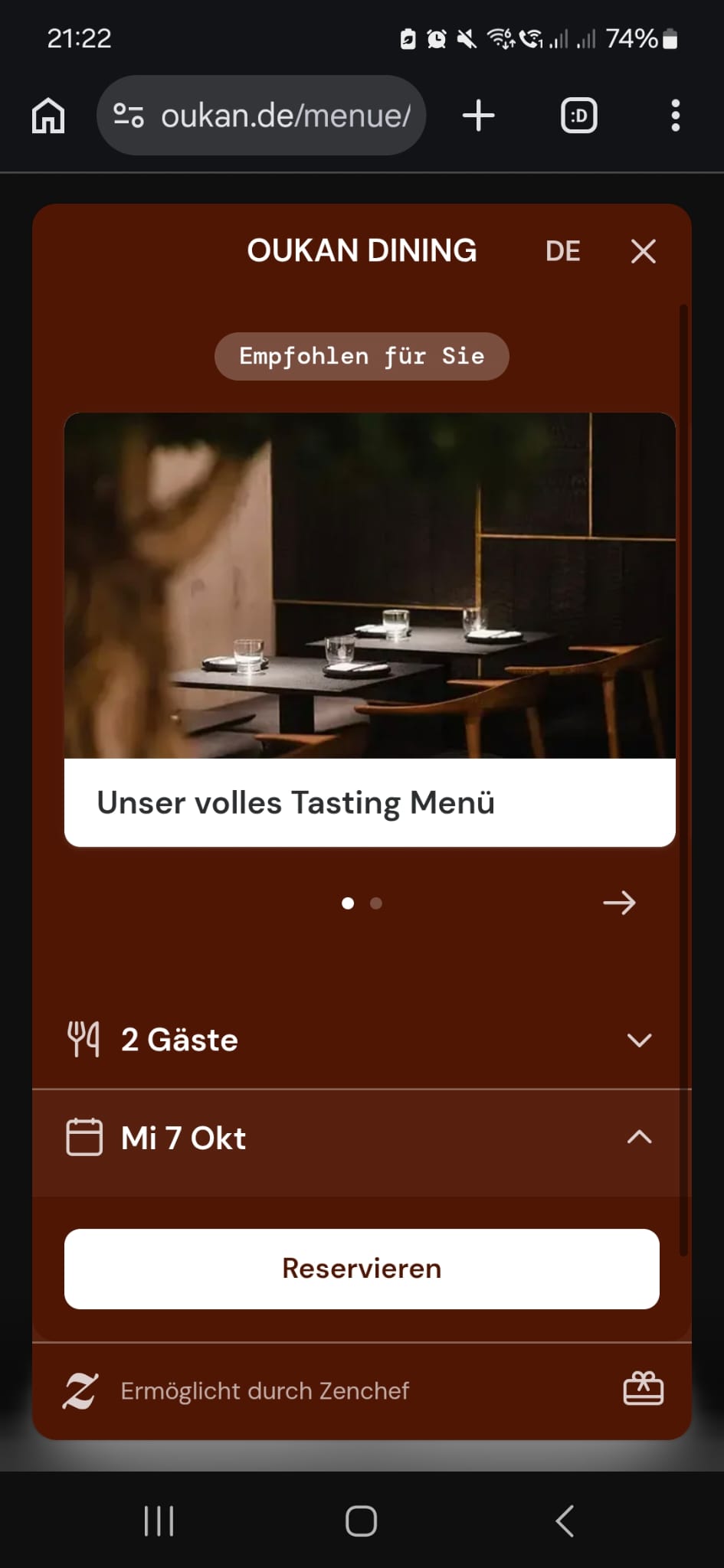 Webseite (Mobil) Buchung